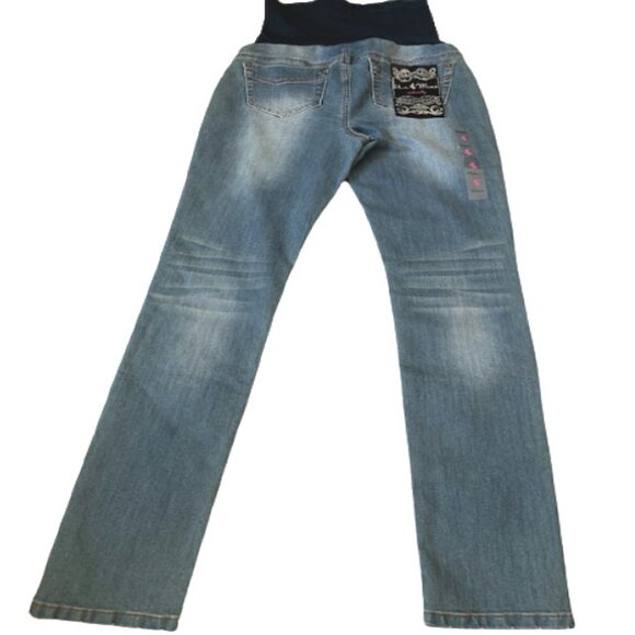 Haute Mama Maternity Full Belly Band Faded Light Wash Stretched Skinny Jeans M - Picture 2 of 6